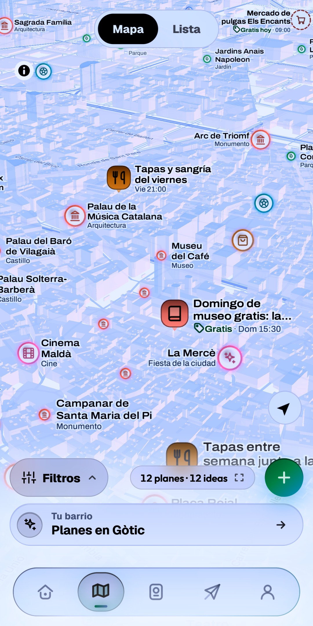 Mapa 3D de Barcelona en newope con los planes de la semana